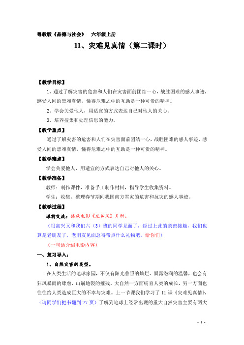 粤教版《品德与社会》  六年级上册《灾难见真情》竞赛课教案
