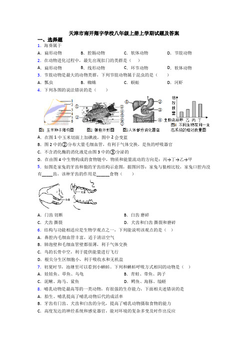 天津市南开翔宇学校八年级上册上学期试题及答案