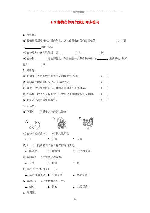 小学四年级科学上册4.5食物在体内的旅行练习教科版精编版