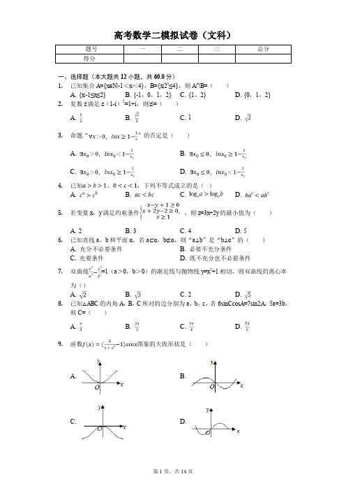 山东省临沂市、枣庄市高考数学二模拟试卷(文科) 