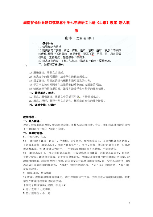 湖南省长沙县路口镇麻林中学七年级语文上册《山市》教案 新人教版