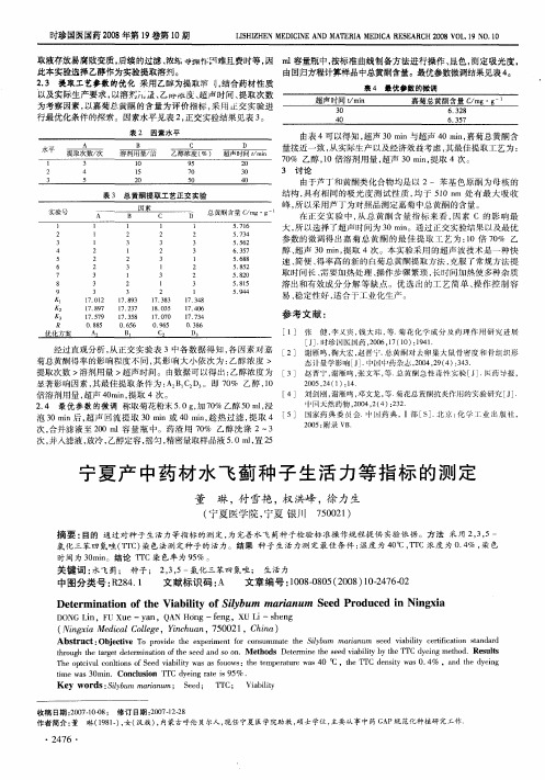 宁夏产中药材水飞蓟种子生活力等指标的测定
