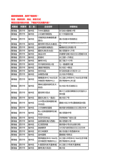 新版青海省西宁市城中区蛋糕房企业公司商家户名录单联系方式地址大全56家