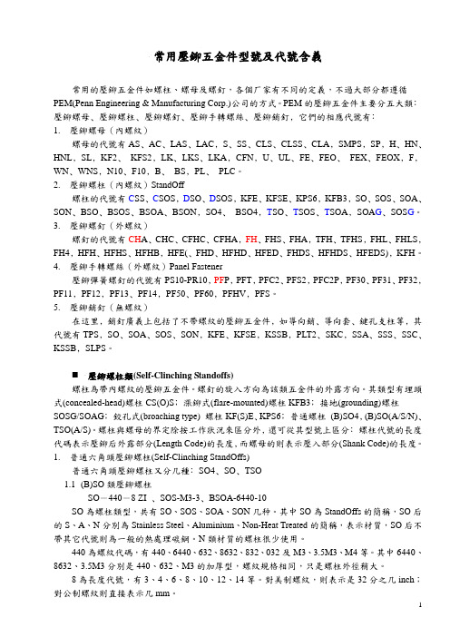 PEM压铆五金件型号及代号含义