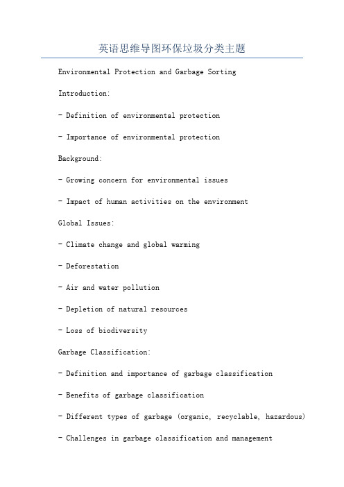 英语思维导图环保垃圾分类主题