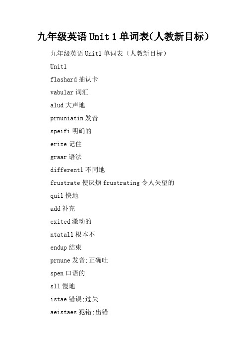 九年级英语Unit 1单词表(人教新目标)