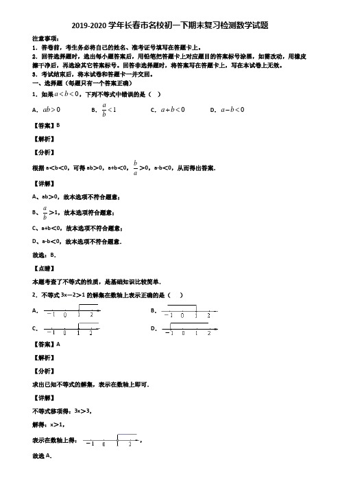 2019-2020学年长春市名校初一下期末复习检测数学试题含解析