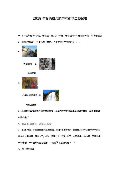 最新2018—2019年安徽省合肥市中考化学二模试题及答案详解