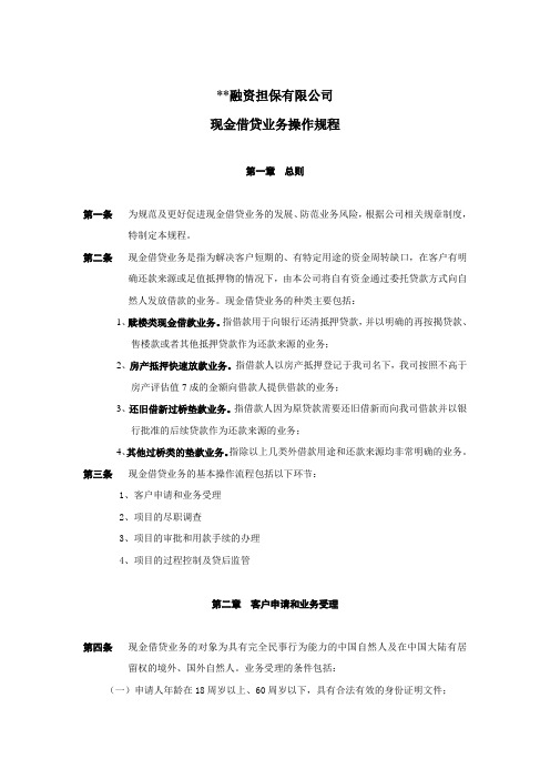 融资担保公司现金借贷业务操作规程模版