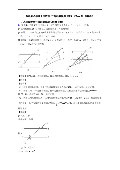 苏科版八年级上册数学 三角形解答题(篇)(Word版 含解析)