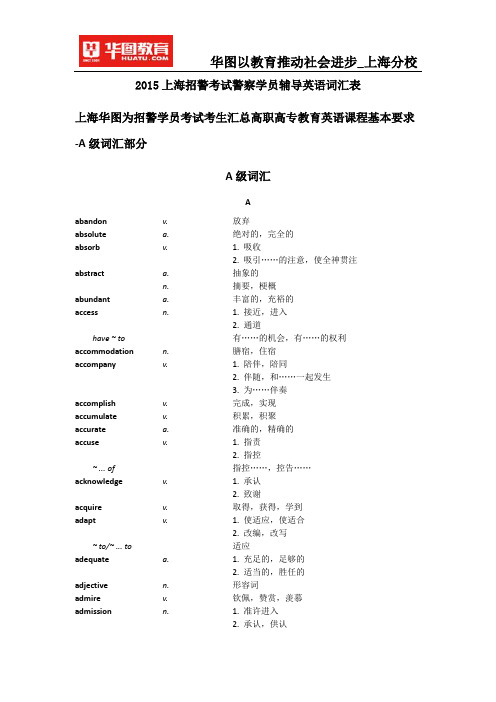 2015上海招警考试警察学员辅导英语词汇表