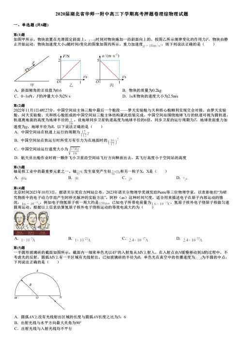 2020届湖北省华师一附中高三下学期高考押题卷理综物理试题