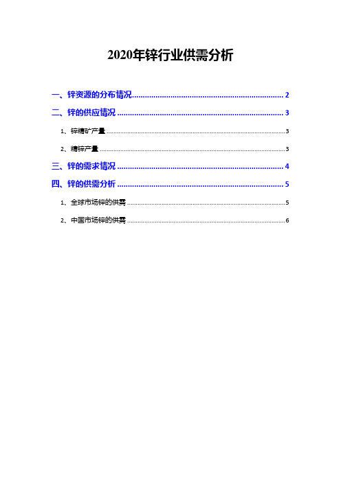 2020年锌行业供需分析
