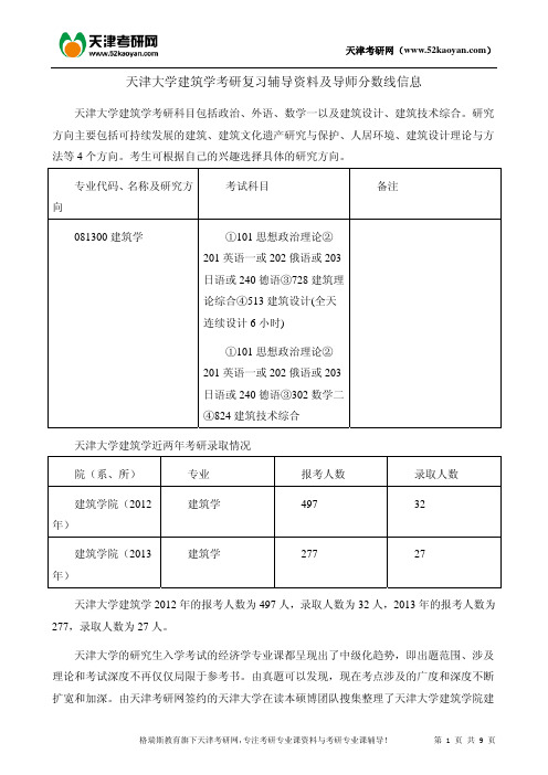 天津大学建筑学考研复习辅导资料及导师分数线信息