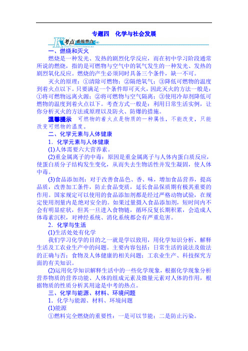 【精品】2020年中考化学总复习(人教版)基础知识讲练手册：专题四 化学与社会发展