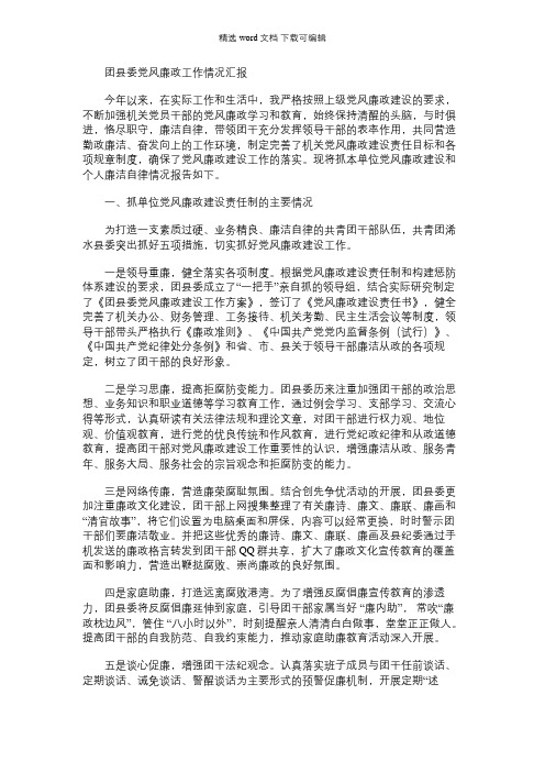 2021年团县委书记在廉政工作会上的汇报