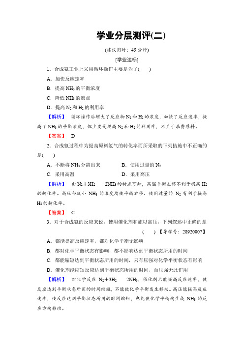 2016-2017学年高中化学鲁教版选修2学业分层测评：主题1 空气资源 氨的合成2 Word版含解析