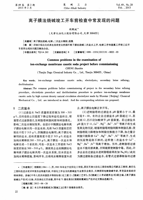 离子膜法烧碱竣工开车前检查中常发现的问题