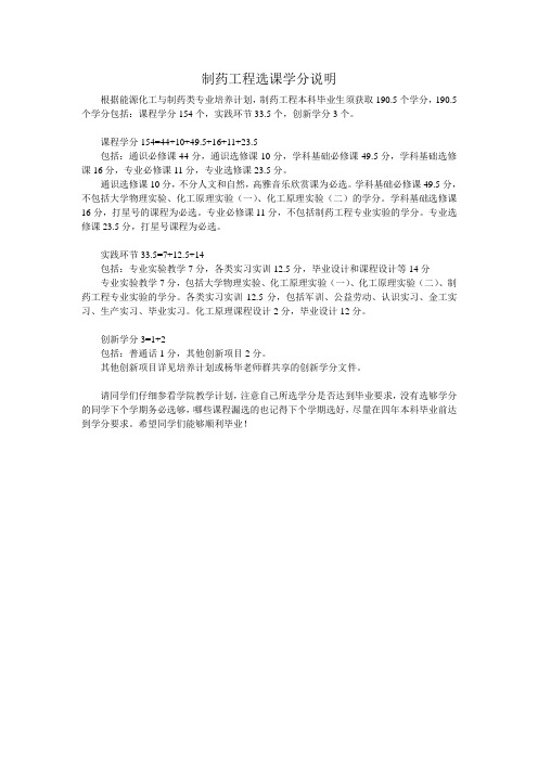 制药工程选课学分说明