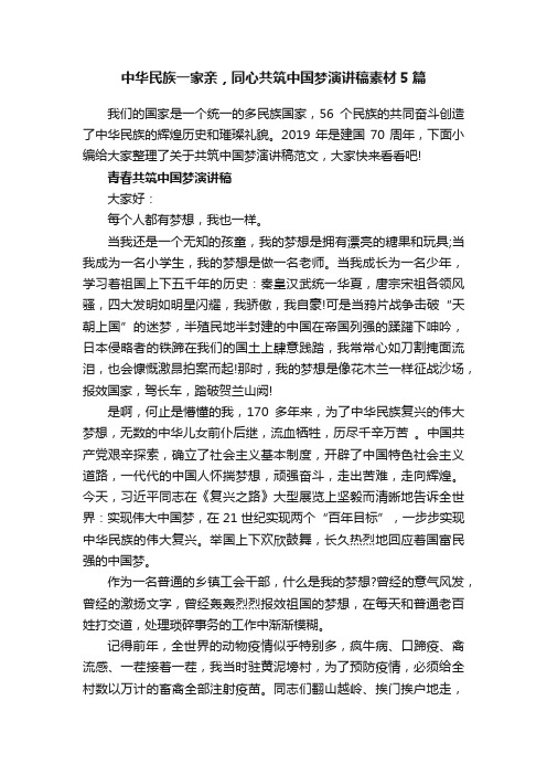 中华民族一家亲，同心共筑中国梦演讲稿素材5篇