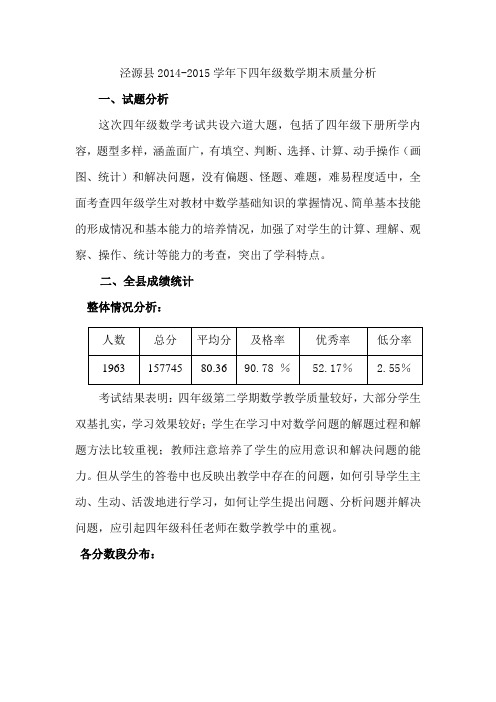 2014-2015学年下四年级数学期末质量分析