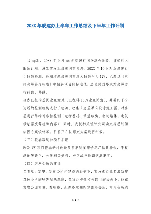 20XX年规建办上半年工作总结及下半年工作计划