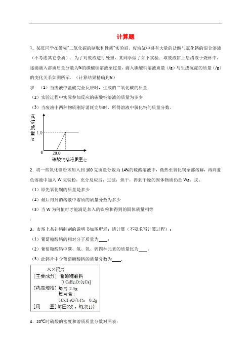 2017年中考化学专题训练计算题含解析