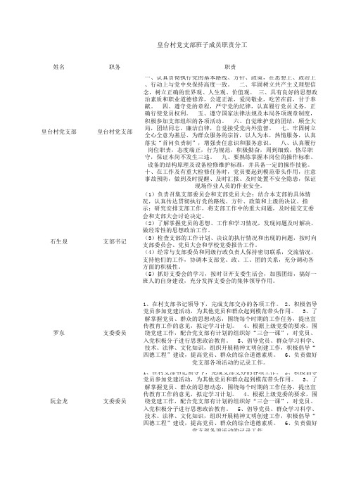 党支部工作职责分工