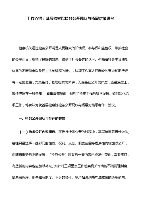 工作心得：基层检察院检务公开现状与拓展对策思考
