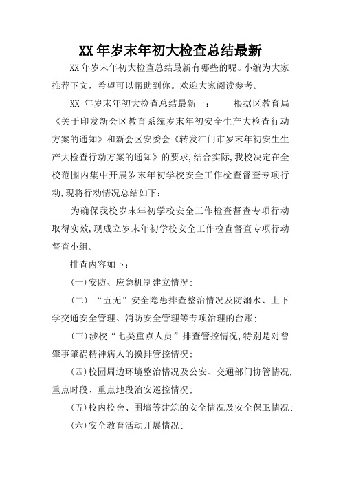 XX年岁末年初大检查总结最新