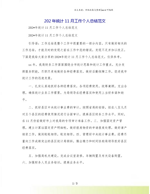 202年统计11月工作个人总结范文
