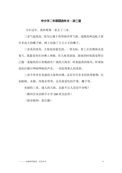中小学二年级精选作文：游三亚