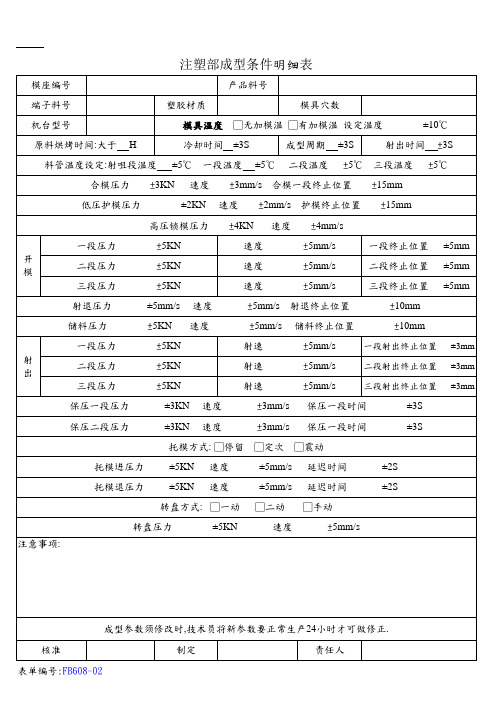 注塑车间成型条件参数表样板