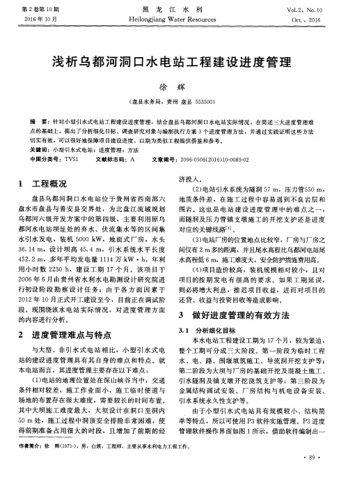 浅析乌都河洞口水电站工程建设进度管理