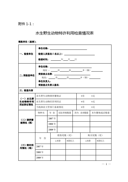 水生野生动物特许利用检查情况表