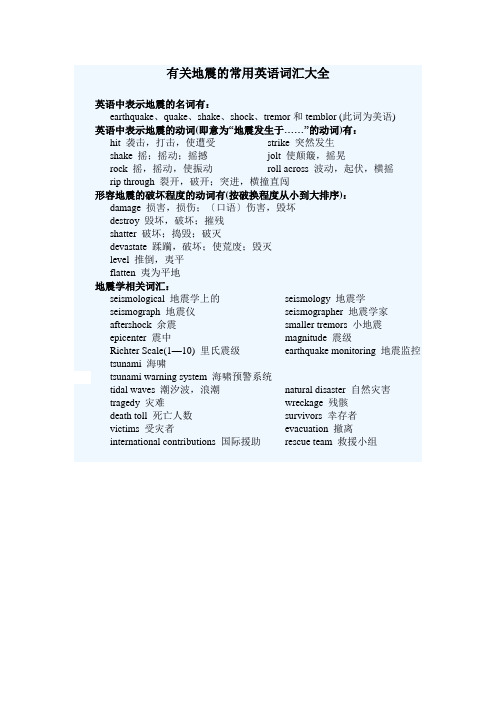 有关地震的常用英语词汇大全