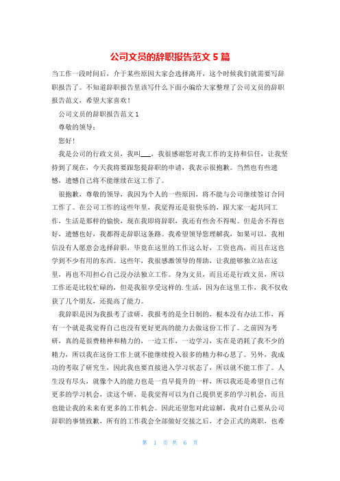 公司文员的辞职报告范文5篇