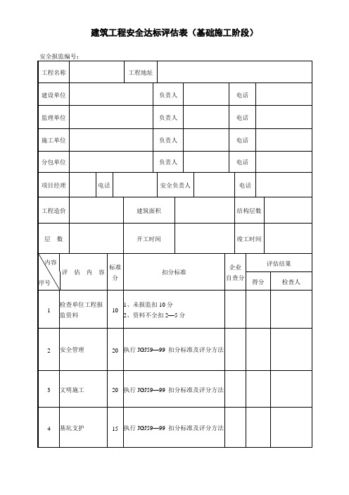 建筑工程安全达标评估表(基础施工阶段)