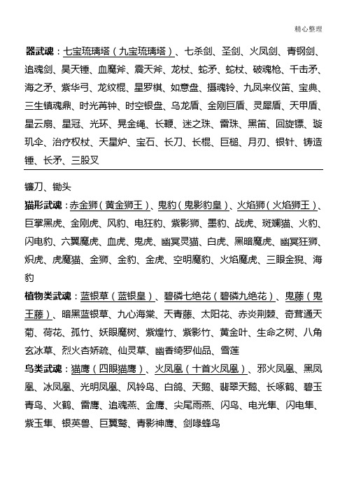斗罗之武魂大全