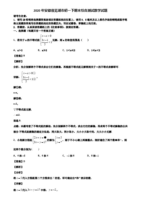2020年安徽省芜湖市初一下期末综合测试数学试题含解析