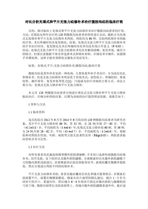 对比分析充填式和平片无张力疝修补术治疗腹股沟疝的临床疗效