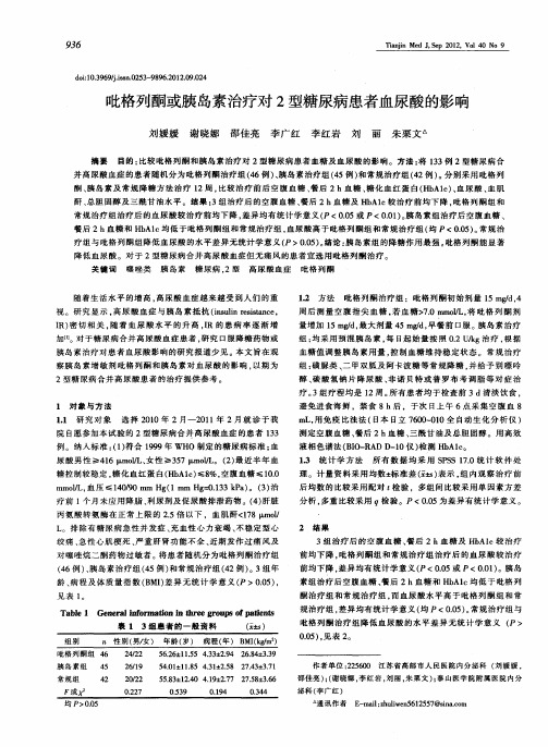 吡格列酮或胰岛素治疗对2型糖尿病患者血尿酸的影响