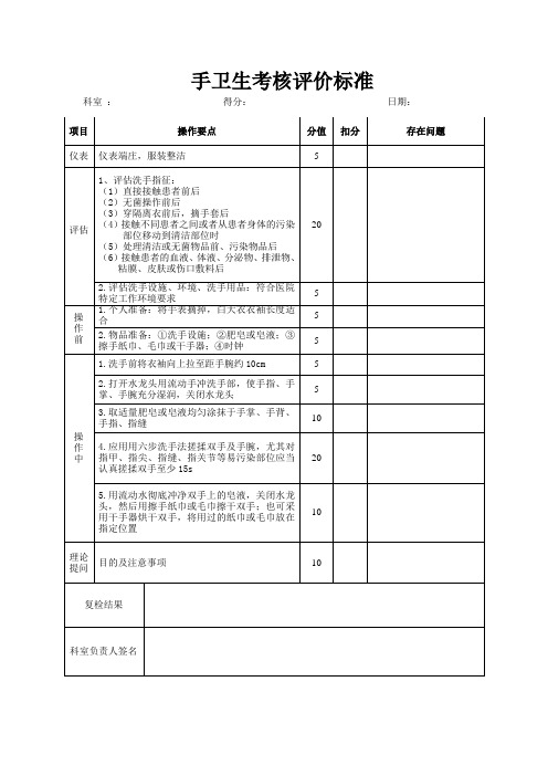 手卫生考核评价标准