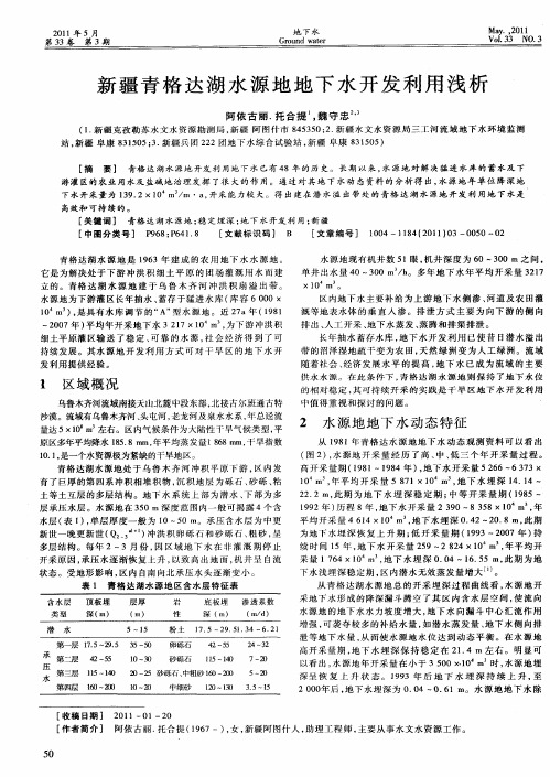 新疆青格达湖水源地地下水开发利用浅析