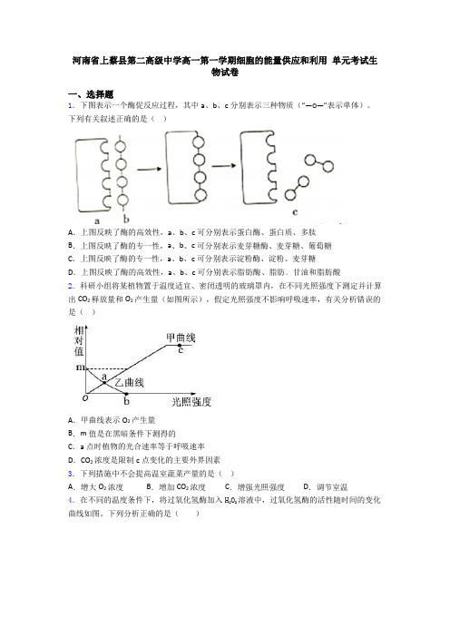 河南省上蔡县第二高级中学高一第一学期细胞的能量供应和利用 单元考试生物试卷