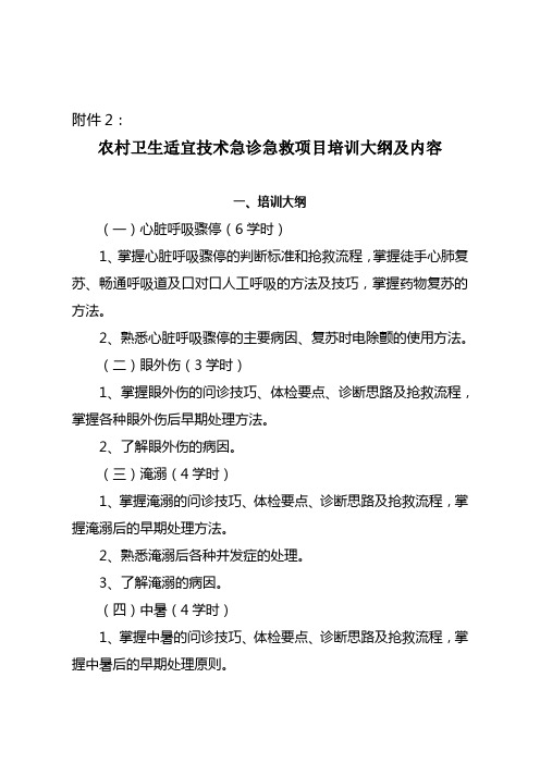 农村卫生适宜技术急诊急救项目培训大纲及内容.doc