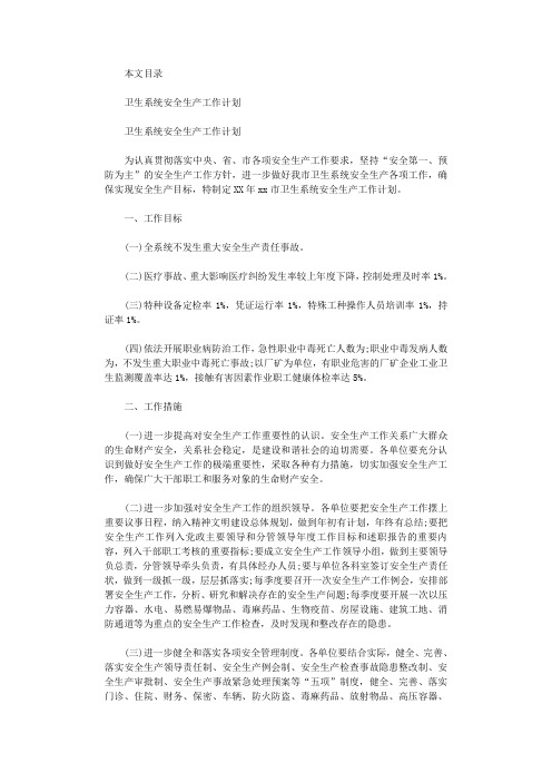 2021年卫生系统安全生产工作计划2篇