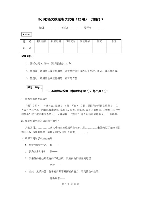 小升初语文摸底考试试卷(II卷) (附解析)