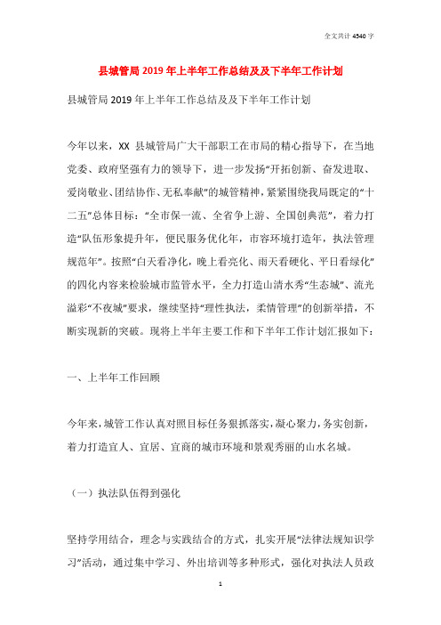 县城管局2019年上半年工作总结及及下半年工作计划