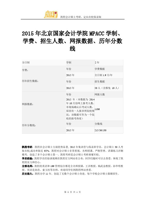 2015年北京国家会计学院MPACC学制、学费、招生人数、网报数据、历年分数线